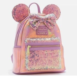 Loungefly Pink Iridescent Minnie Sequin Ear Mini Backpack